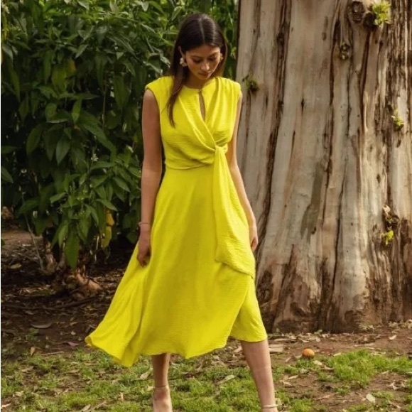 NWT LIME SHOULDER PAD MIDI DRESS - Picture 3 of 4